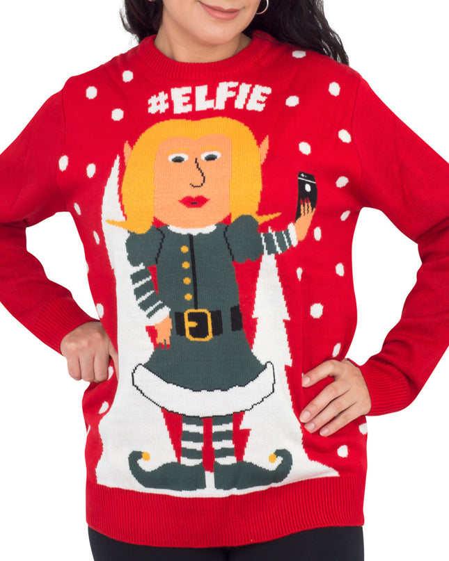 Pull de Noël moche pour femmes avec le hashtag #Elfie