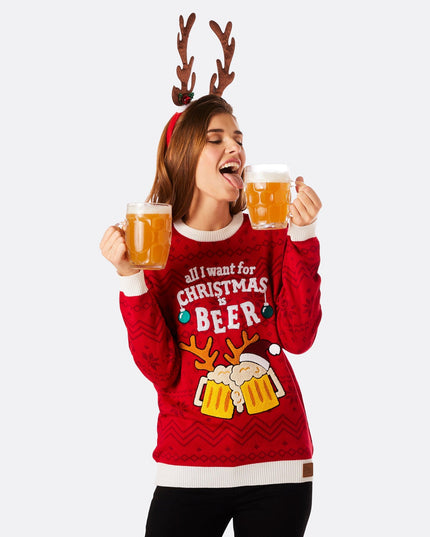 Pull de Noël à thème bière pour femmes