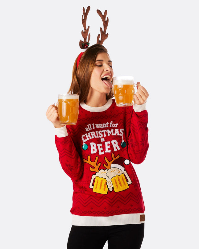 Pull de Noël à thème bière pour femmes