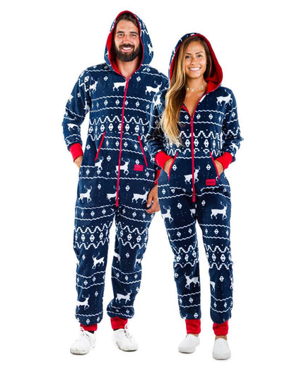 Matching Blue Reindeer Couples Jumpsuits