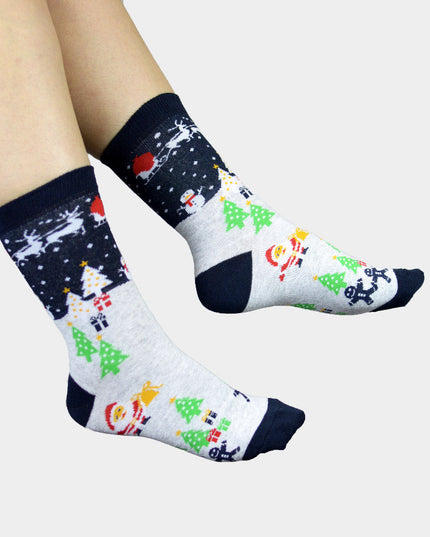 Chaussettes de Noël unisexes - Motif bonhomme de neige et sapins