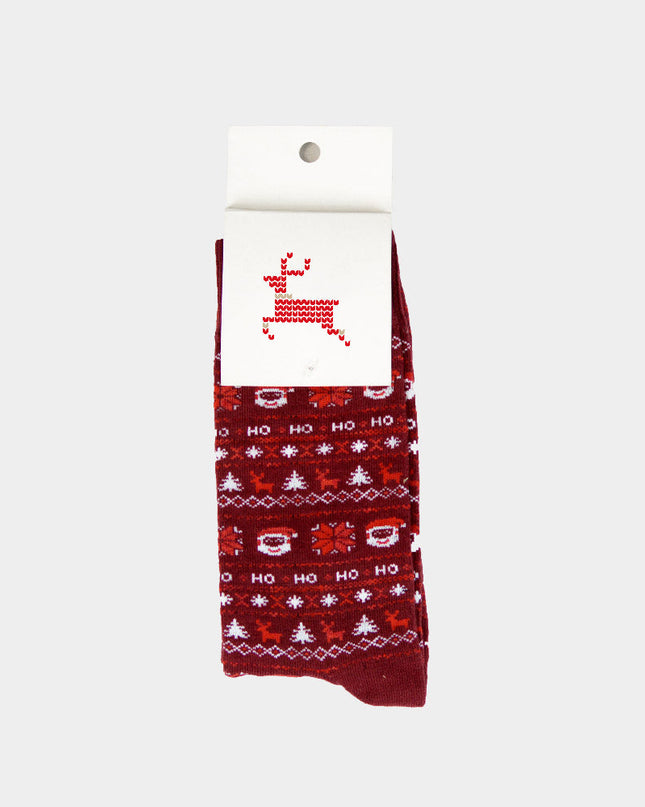 Chaussettes de Noël rouges unisexes avec le Père Noël et des rennes