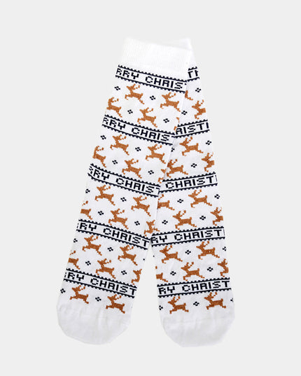 Chaussettes de Noël unisexes - Blanches chics avec des rennes