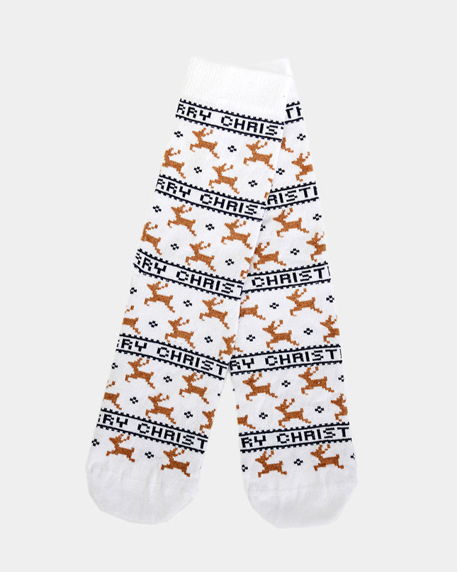 Chaussettes de Noël unisexes - Blanches chics avec des rennes