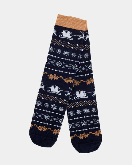 Unisex Christmas Socks - Blue with Reindeer and Snow