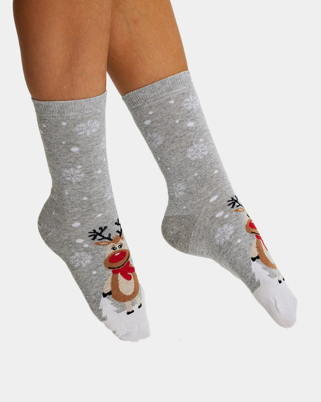Chaussettes de Noël unisexes - Grises avec de jolis rennes