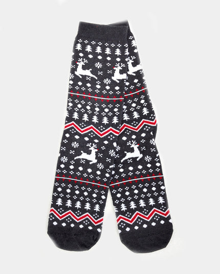 Chaussettes de Noël unisexes - Grises avec rennes et sapins