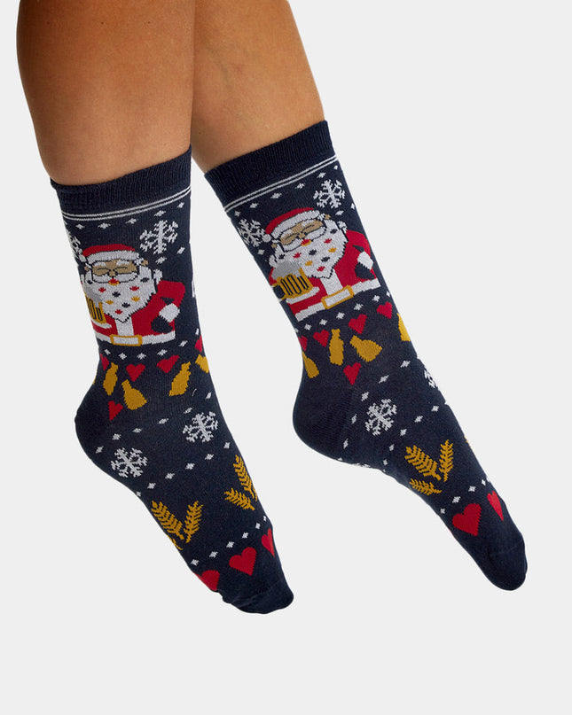 Chaussettes de Noël unisexes - Motif Père Noël et bière