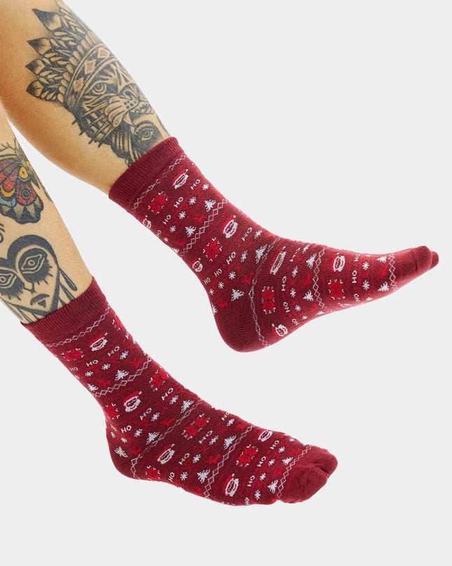 Chaussettes de Noël rouges unisexes avec le Père Noël et des rennes