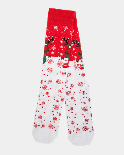 Chaussettes de Noël unisexes - Motif renne rouge et écharpe