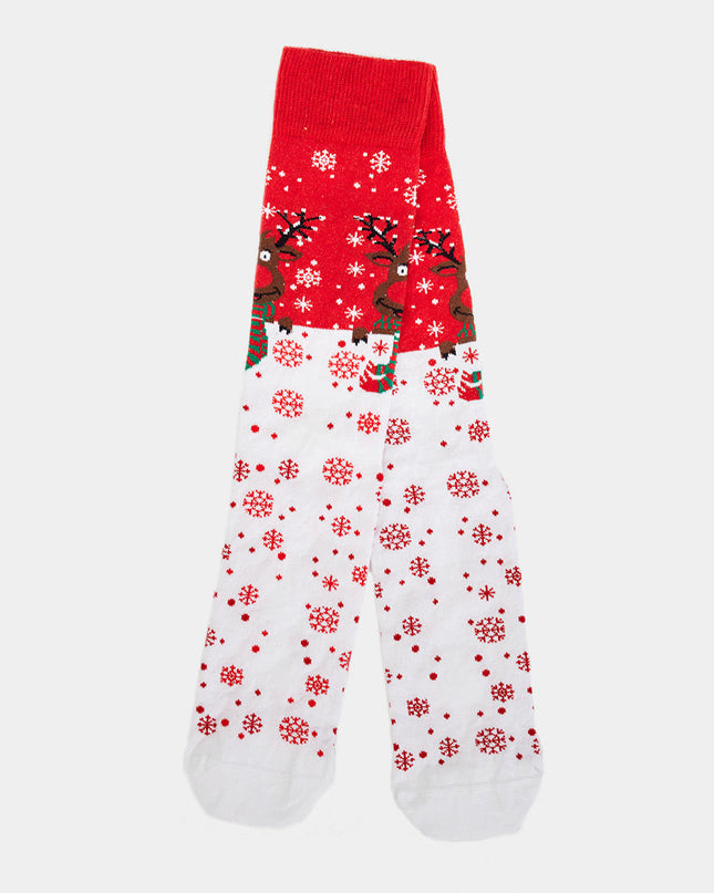 Chaussettes de Noël unisexes - Motif renne rouge et écharpe