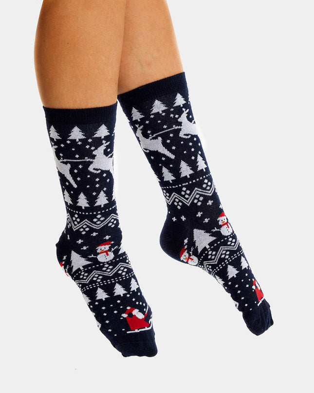 Chaussettes de Noël unisexes - Motifs sapins, bonhommes de neige et Père Noël