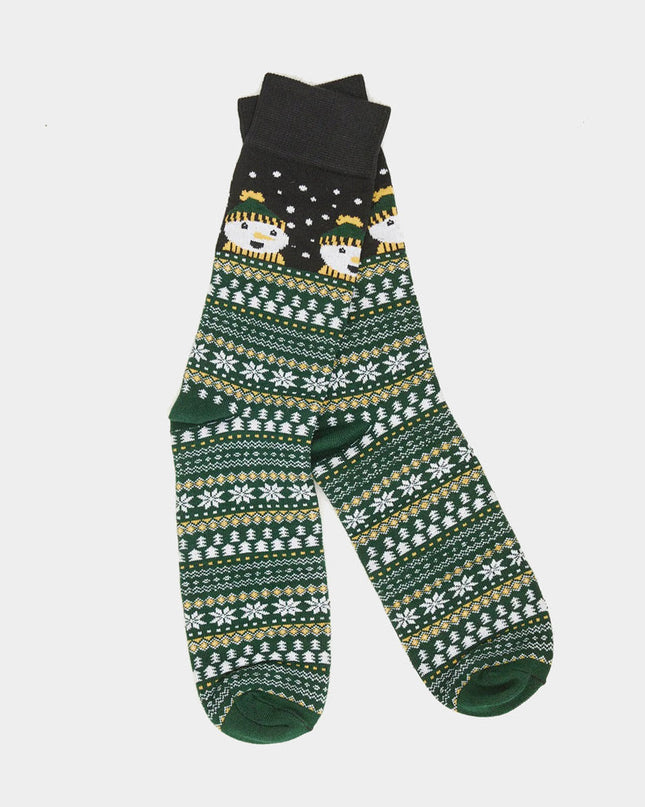 Chaussettes de Noël vertes unisexes à motif bonhomme de neige