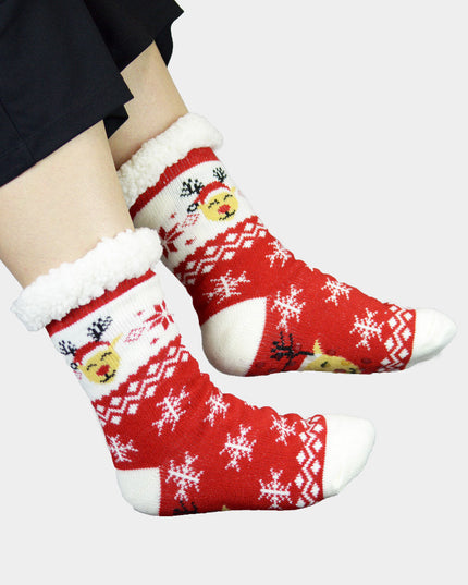 Chaussettes-chaussons de Noël avec motif de rennes et de bonnet