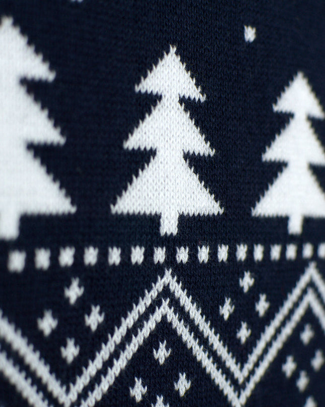 Pull bleu pour homme avec sapins, bonshommes de neige et Père Noël