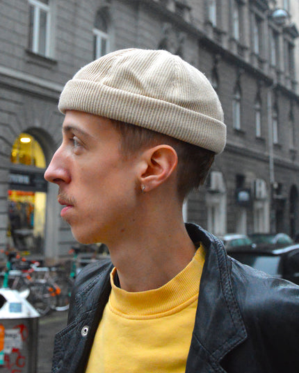 Bonnet Docker tricoté - Accessoires de Noël beiges