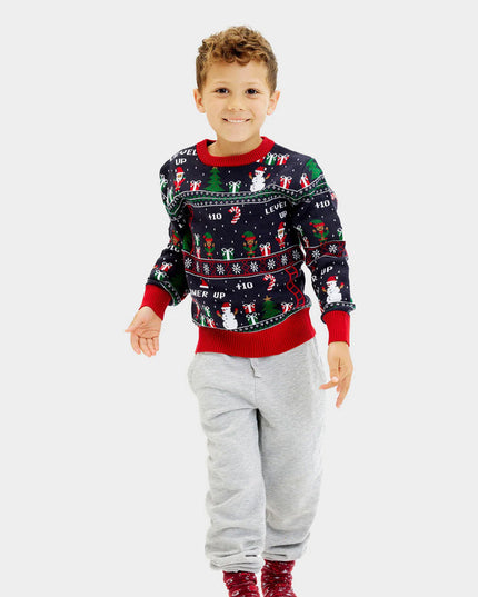 Pull de Noël rétro pour enfants, inspiré des jeux vidéo