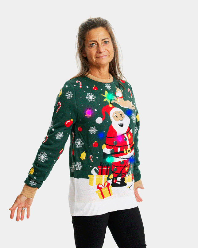 Pull de Noël pour couples avec Père Noël attaché et LED