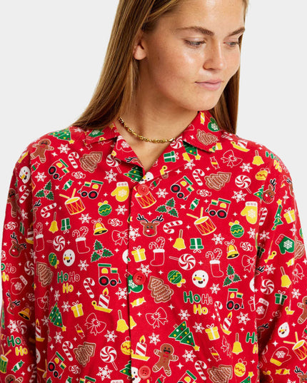 Pyjama de Noël unisexe adulte rouge à motifs festifs