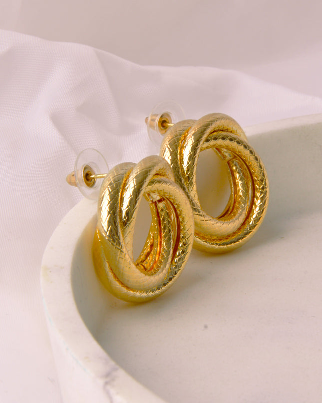 Gold Knot Ribbed Earrings