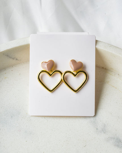 Beige Heart Earrings