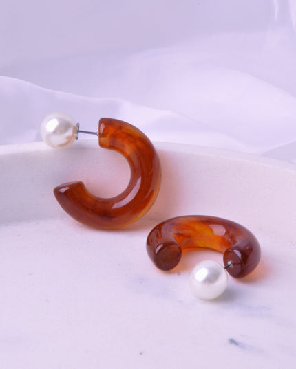 Boucles d'oreilles - Perle d'ambre | Couleur marron