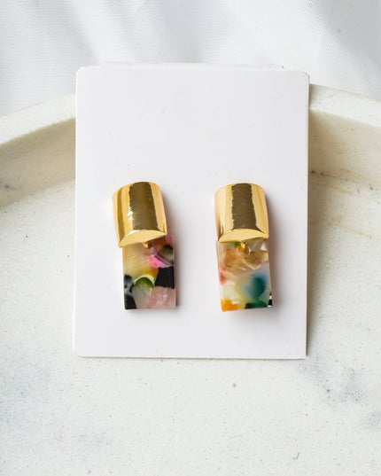 Boucles d'oreilles - Cube de couleur marbre
