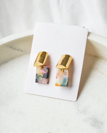 Boucles d'oreilles - Cube de couleur marbre