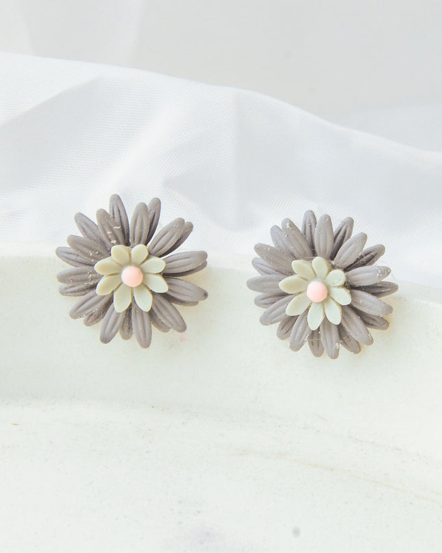 Boucles d'oreilles fleuries - Motif floral gris