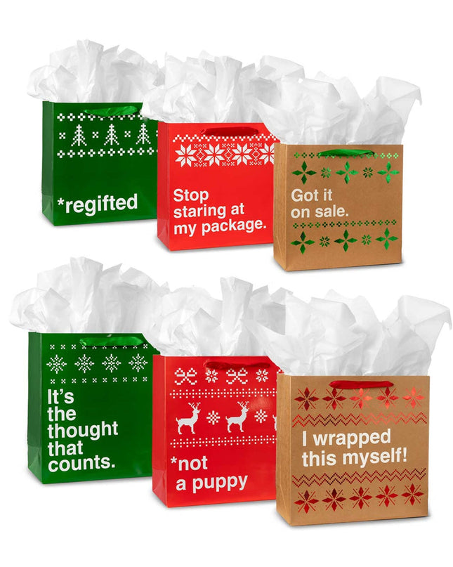 Funny Christmas Gift Bags - Set of 6