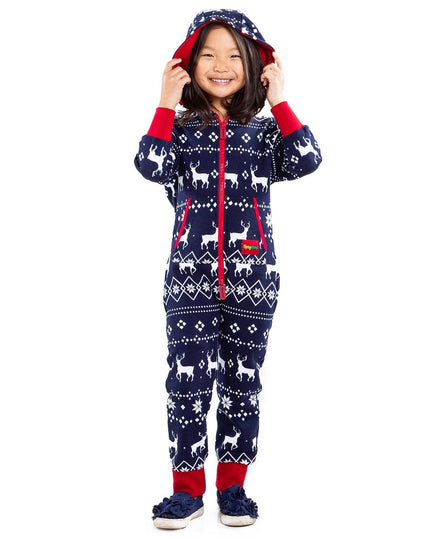 Girl's Blue Reindeer Jumpsuit