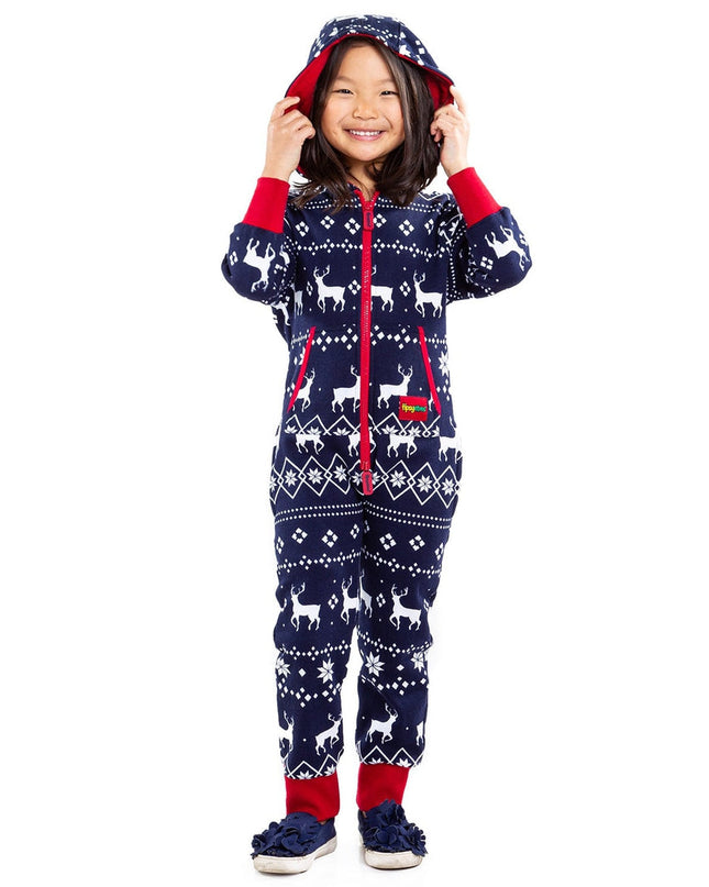 Girl's Blue Reindeer Jumpsuit