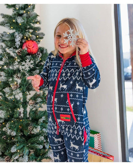 Girl's Blue Reindeer Jumpsuit