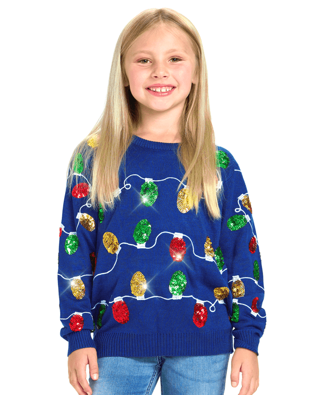 Girl's Christmas Lights Ugly Christmas Sweater