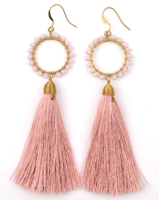 Boucles d'oreilles perlées - Rose poudré pour Noël
