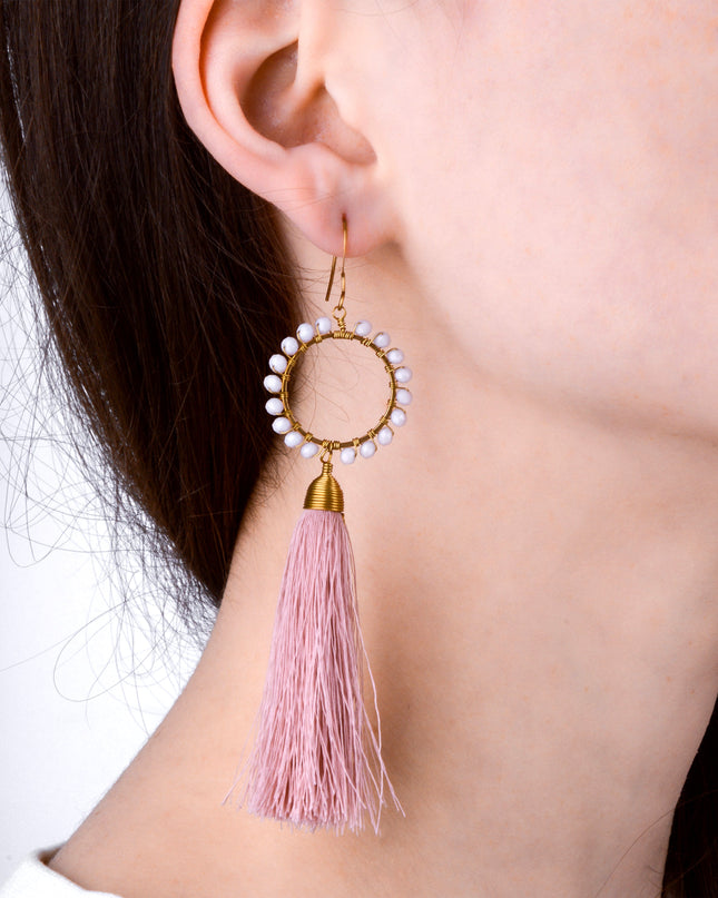 Boucles d'oreilles perlées - Rose poudré pour Noël
