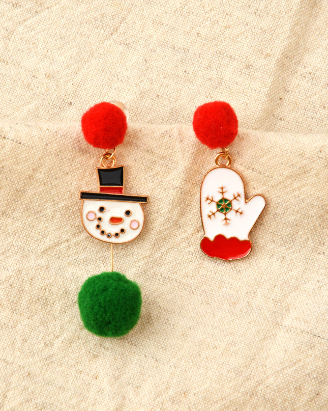 Boucles d'oreilles de Noël - Motif gants et bonhomme de neige