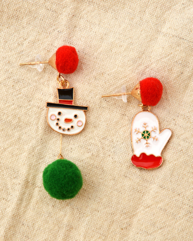Boucles d'oreilles de Noël - Motif gants et bonhomme de neige