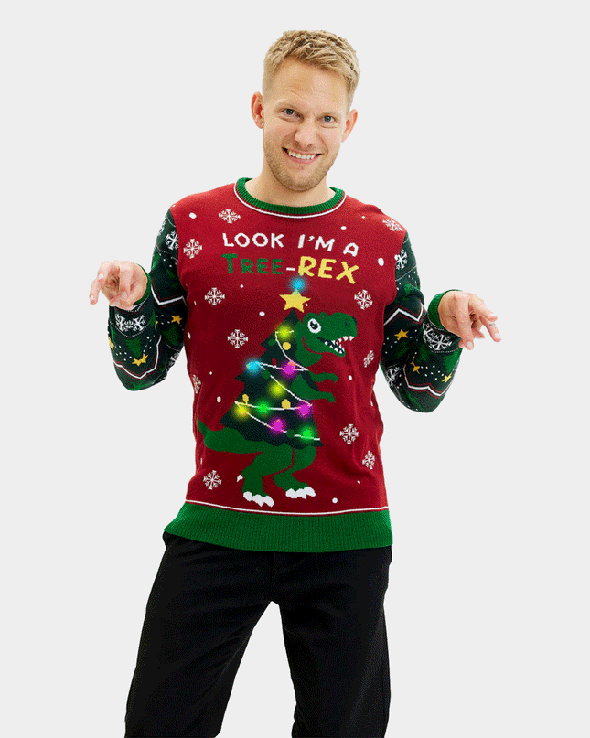 Pull-over Rex avec sapin de Noël LED pour homme