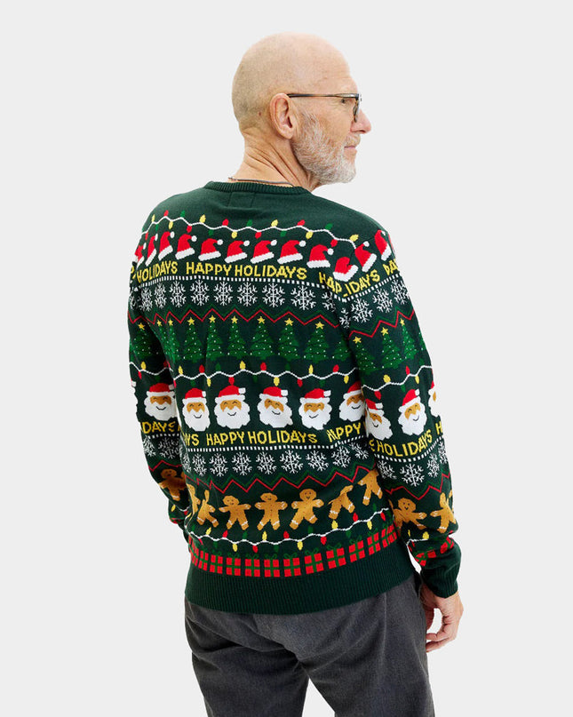 Pull de Noël vert pour homme « Joyeuses Fêtes »