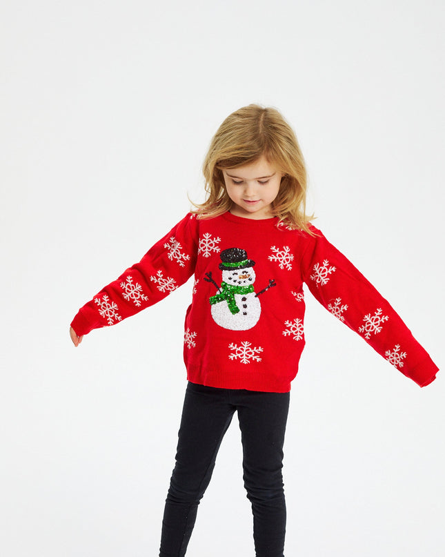 Pull de Noël bonhomme de neige rouge pour enfants