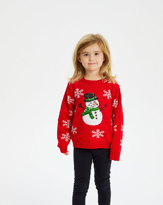 Pull de Noël bonhomme de neige rouge pour enfants