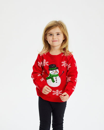 Pull de Noël bonhomme de neige rouge pour enfants