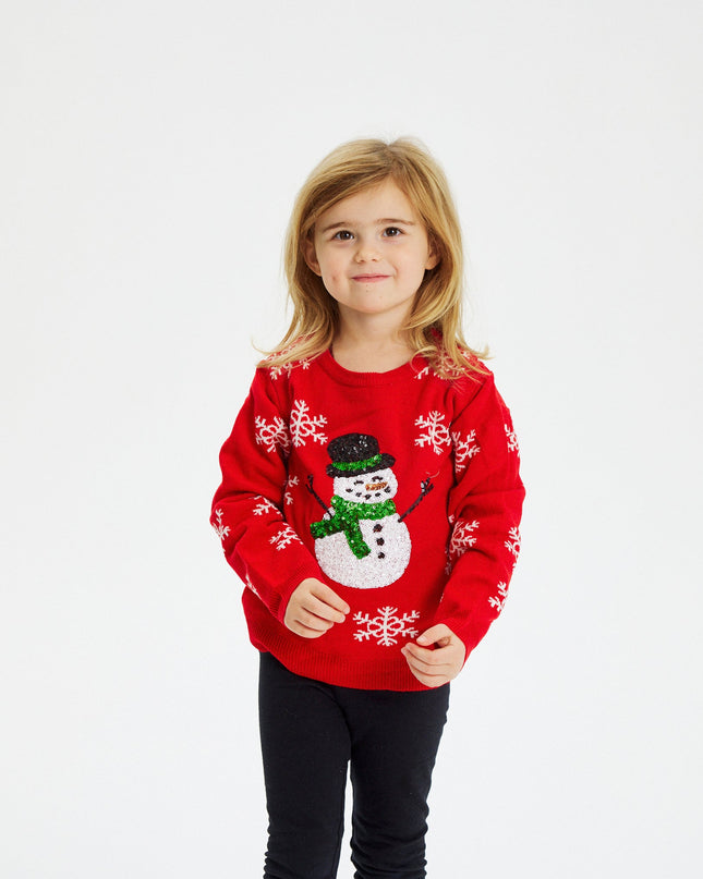 Pull de Noël bonhomme de neige rouge pour enfants