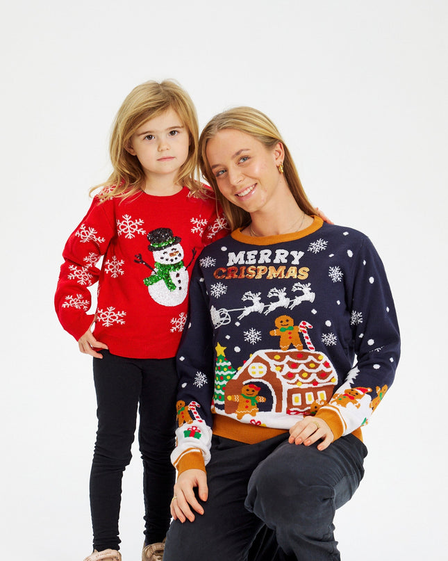 Pull de Noël bonhomme de neige rouge pour enfants