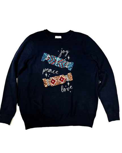 Pull de Noël moche vintage Joy Peace Love pour tous