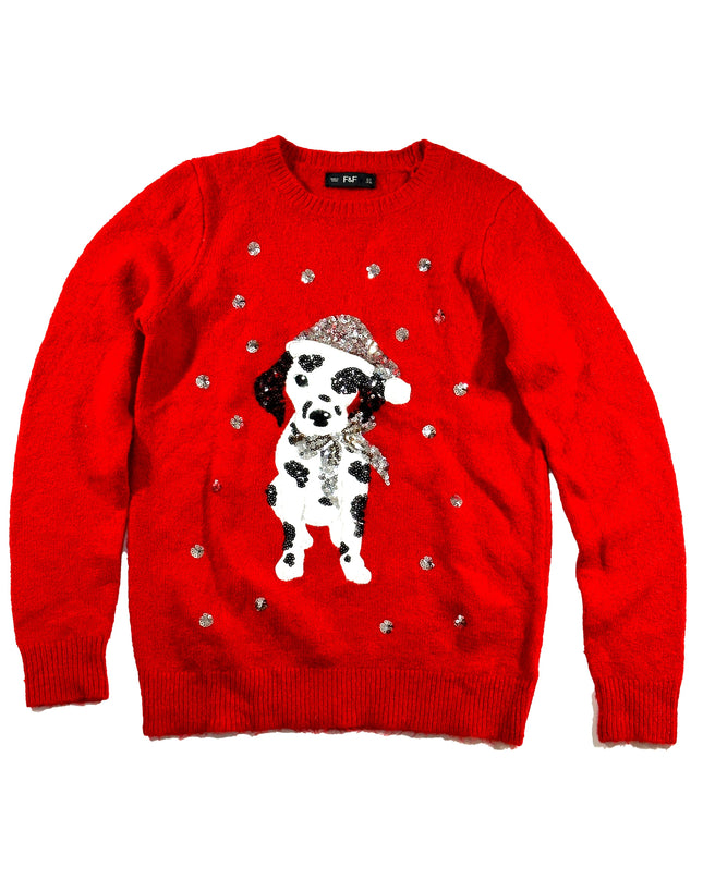 Pull de Noël vintage - Pull de Noël moche avec Père Noël dalmatien