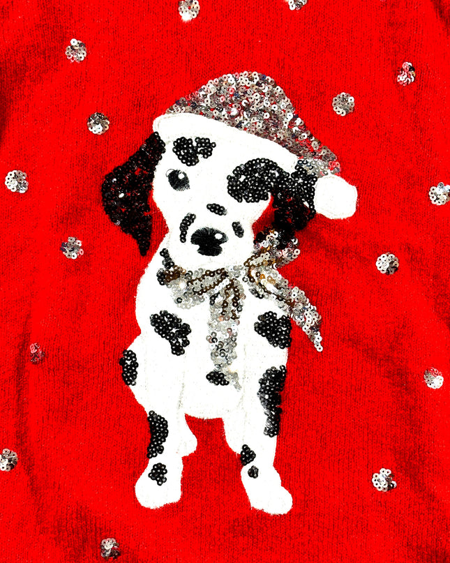Pull de Noël vintage - Pull de Noël moche avec Père Noël dalmatien
