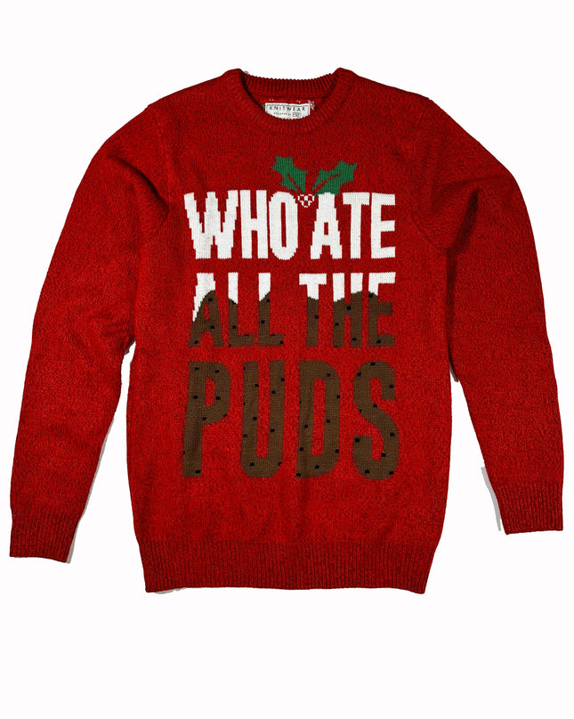 Pull de Noël vintage - Pull moche « Qui a mangé tous les puddings ? »