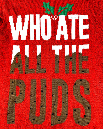 Pull de Noël vintage - Pull moche « Qui a mangé tous les puddings ? »